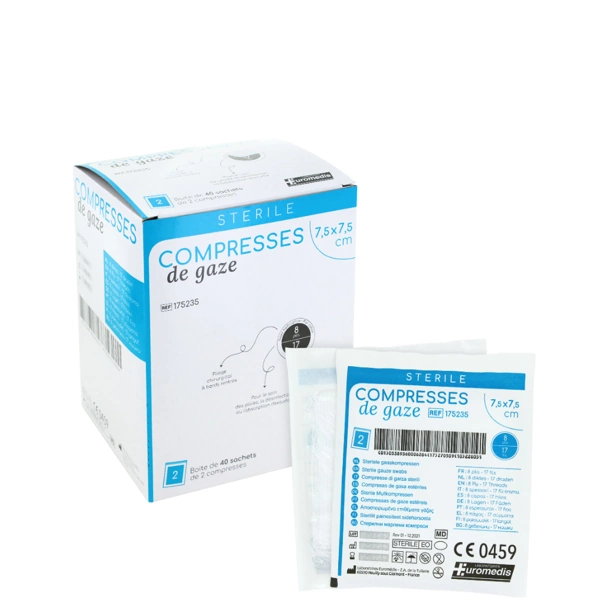 Compresses de Gaze Stériles 8 Plis / 17 Fils – EUROMEDIS