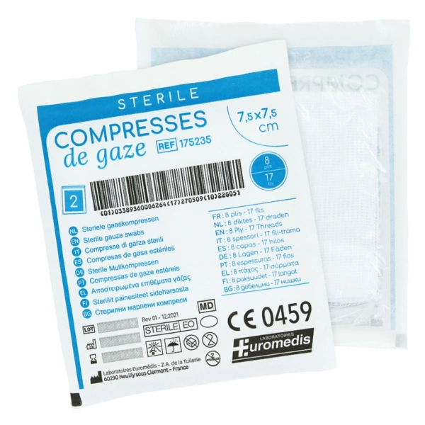 Compresses de Gaze Stériles 8 Plis / 17 Fils – EUROMEDIS – Image 3