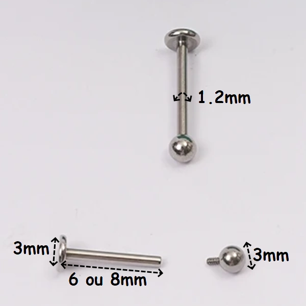 Piercing Labret en Titane à filetage interne, orné d’une bille – Image 3