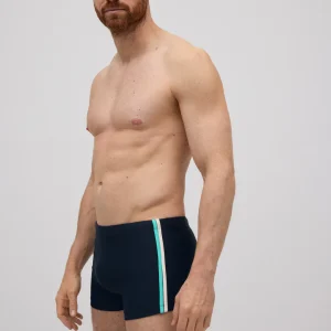 Maillot de bain boxer de sport bleu marine à rayures latérales