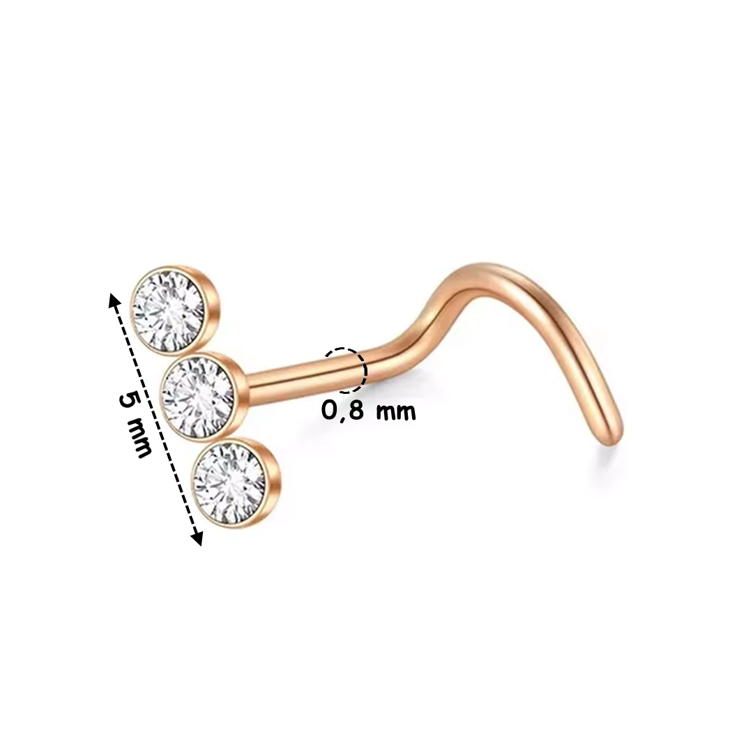Piercing Nostril Stud à Triple Zircons – Acier 316L 0,8 mm – Image 6