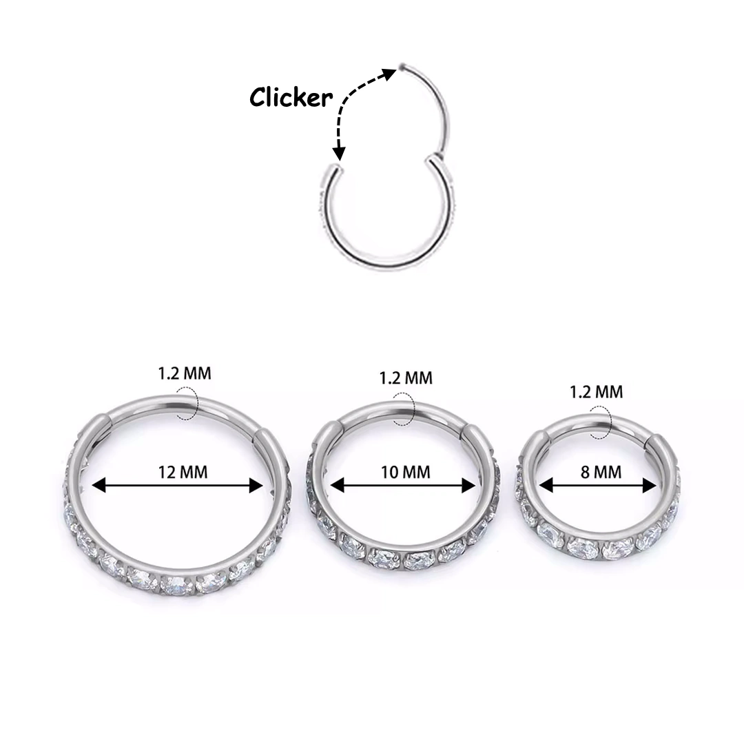 Anneau Clicker en Titane Serti de Zirconiums – 8 à 12 mm – Image 5