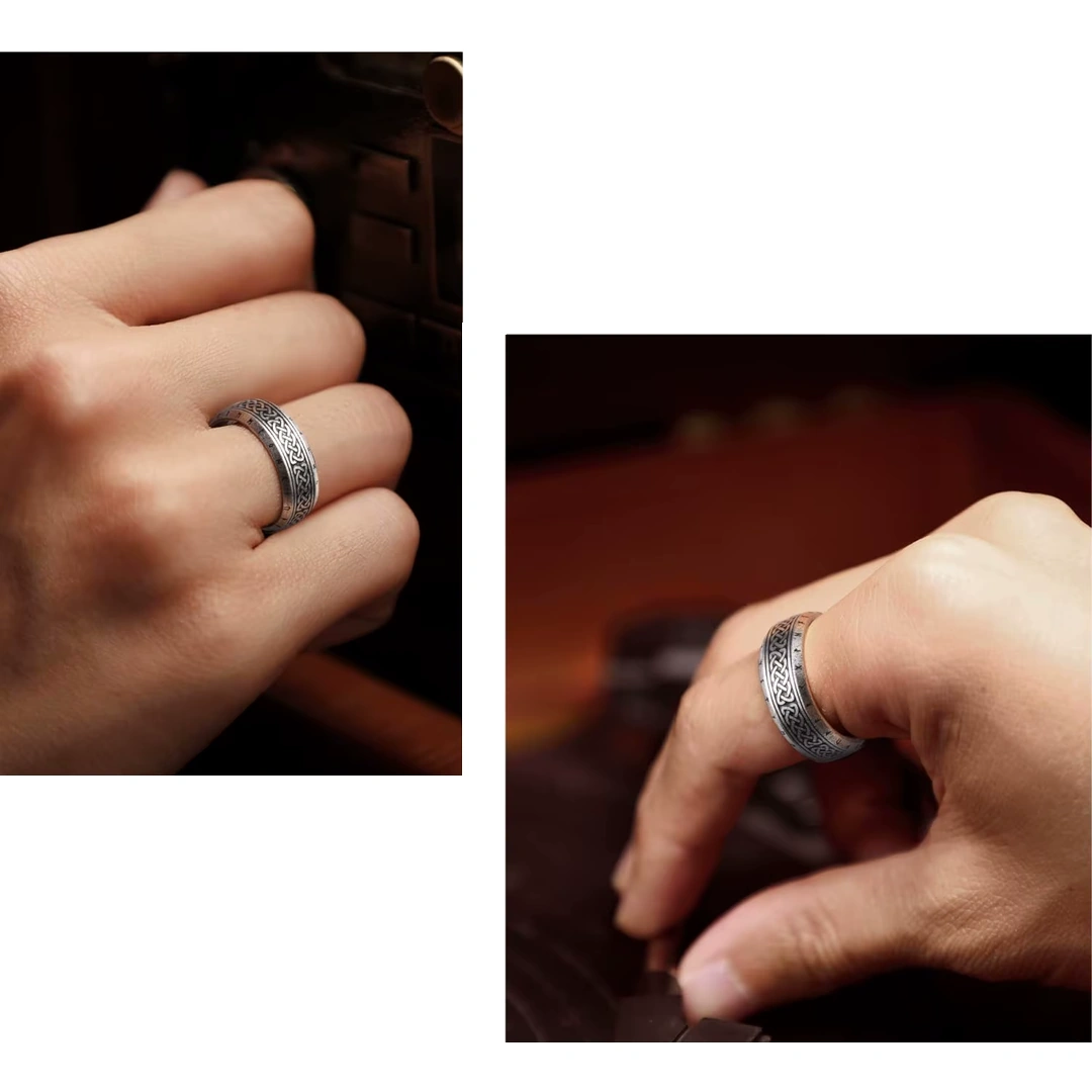 Bague Viking Homme avec Nœuds Celtiques et Runes Nordiques – Image 6