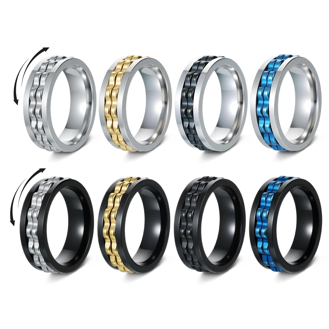 Bague Anti-Stress à Double Anneau Rotatif Cranté