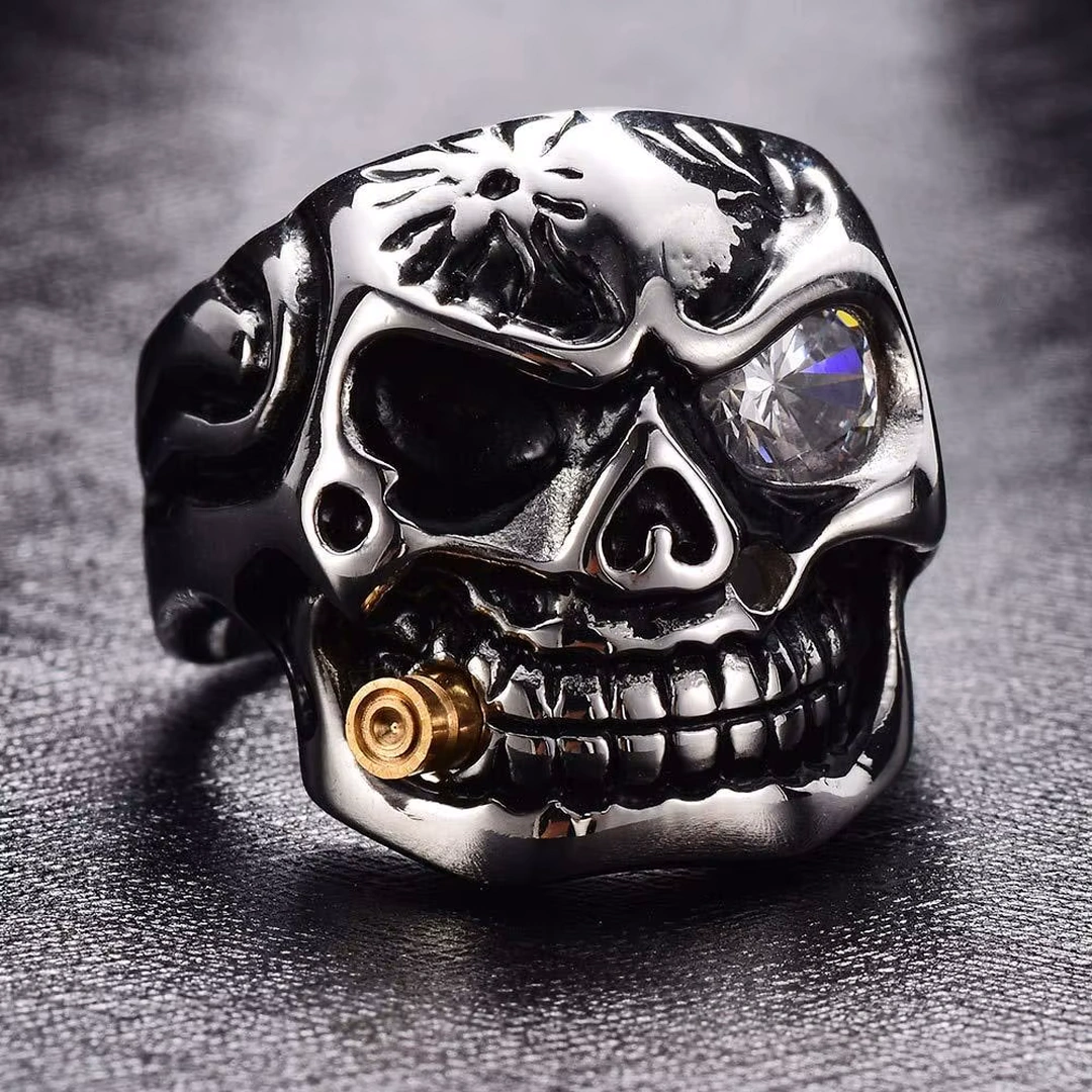 Bague Tête de Mort Homme Œil en Zircon Rouge ou Blanc – Image 9