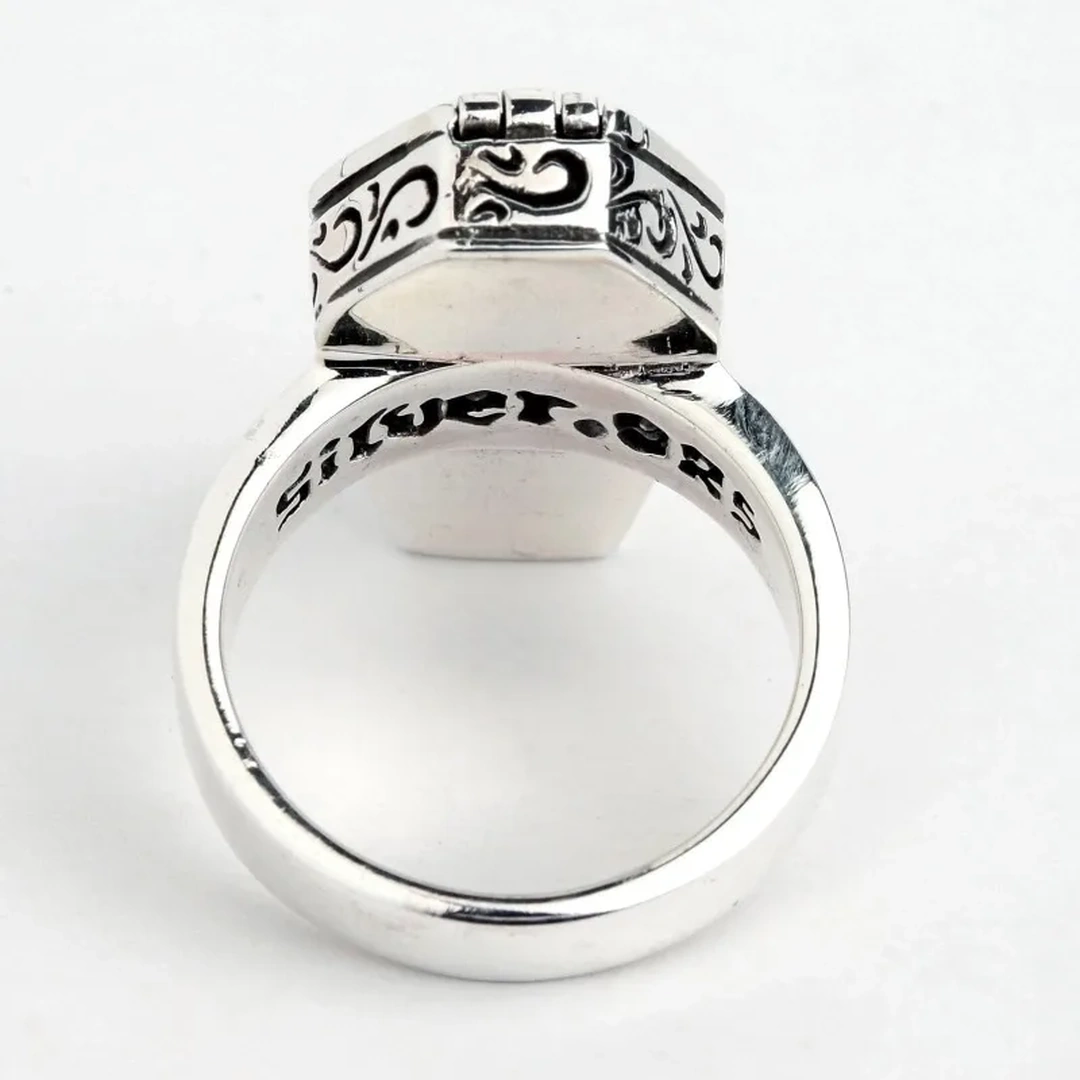 Bague Cercueil Ouvrable avec Croix et Squelette Gothique – Image 8