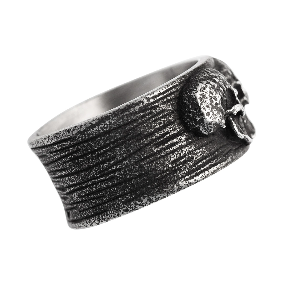 Bague Têtes de Mort Complices Acier Noir Texturé – Image 8