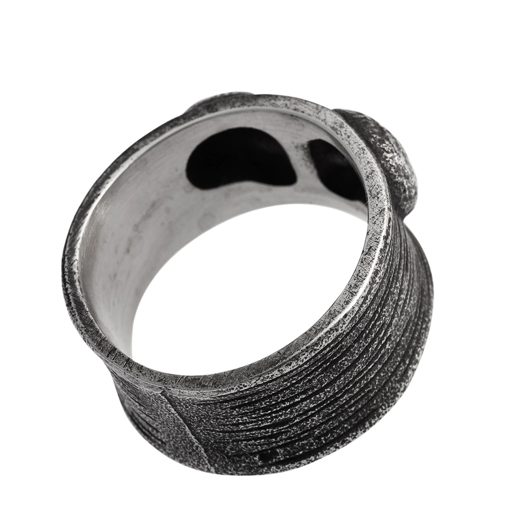 Bague Têtes de Mort Complices Acier Noir Texturé – Image 9