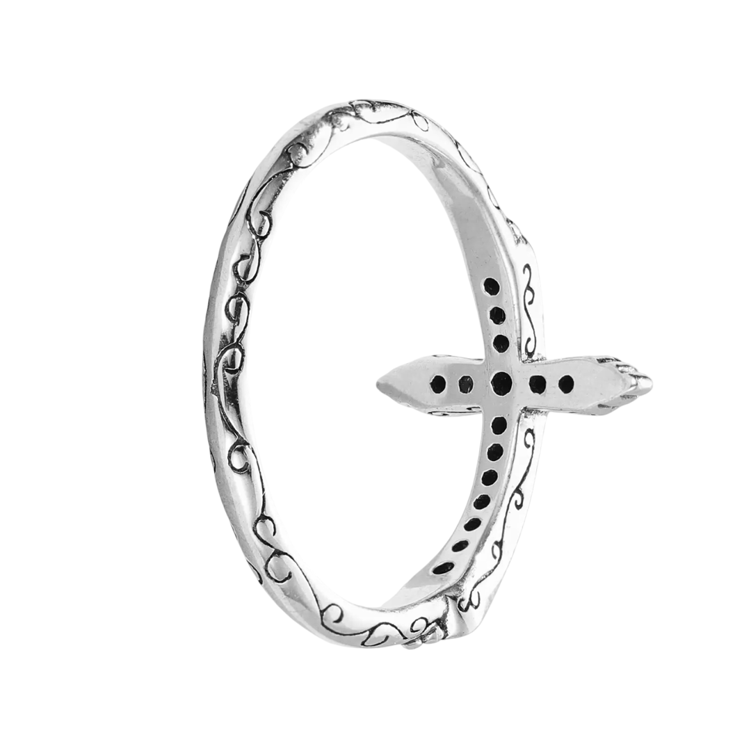 Bague Croix Gothique en Argent 925 Sertie de Zircons Noirs – Image 6