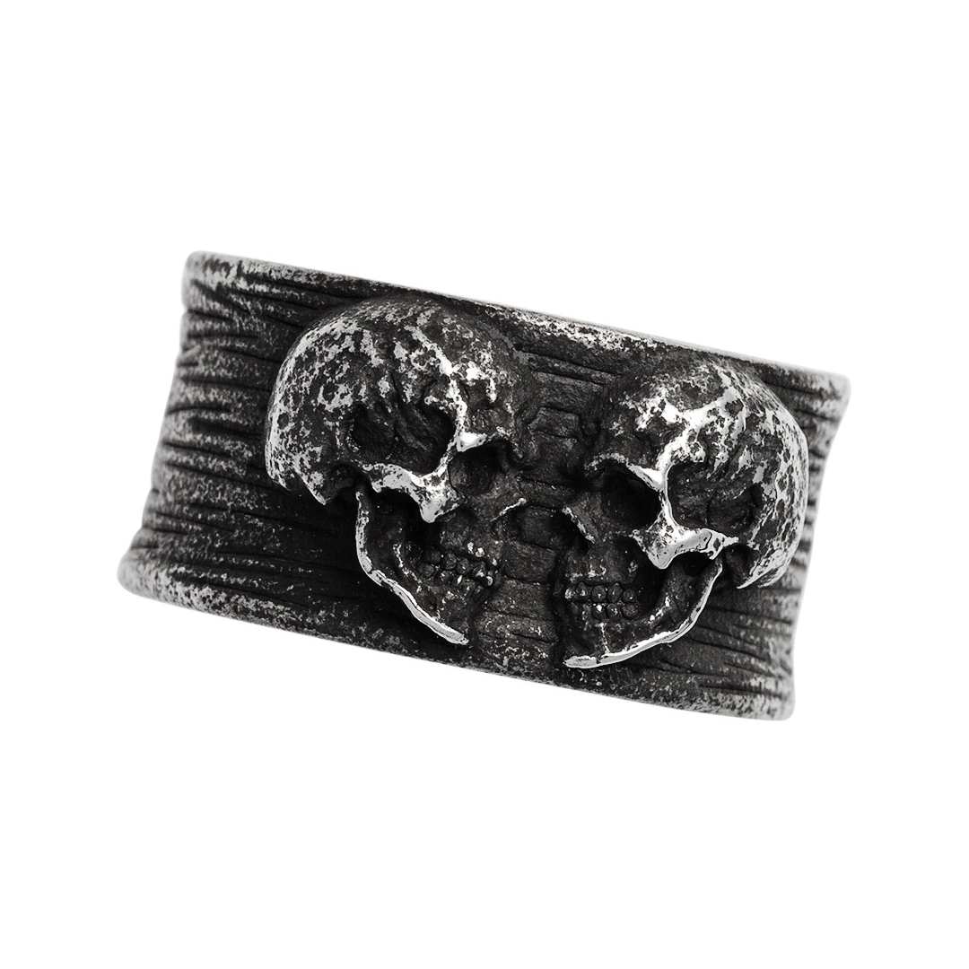 Bague Têtes de Mort Complices Acier Noir Texturé – Image 7