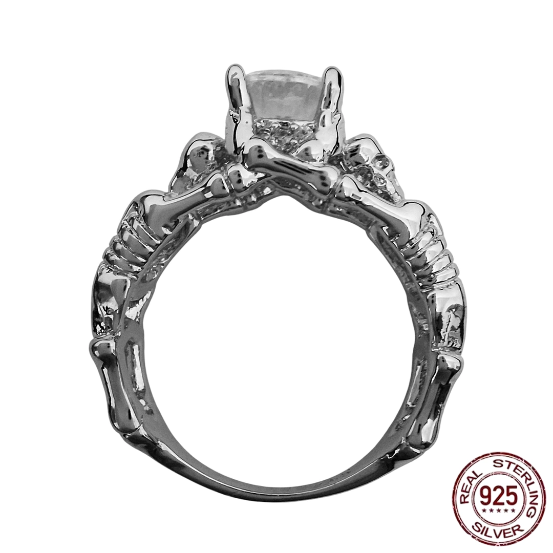 Bague Gothique Squelettes Prosternés Argent 925 Zircon – Image 5