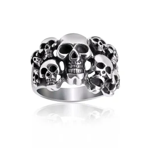 Bague Gothique à Multiples Têtes de Mort en Acier 316L
