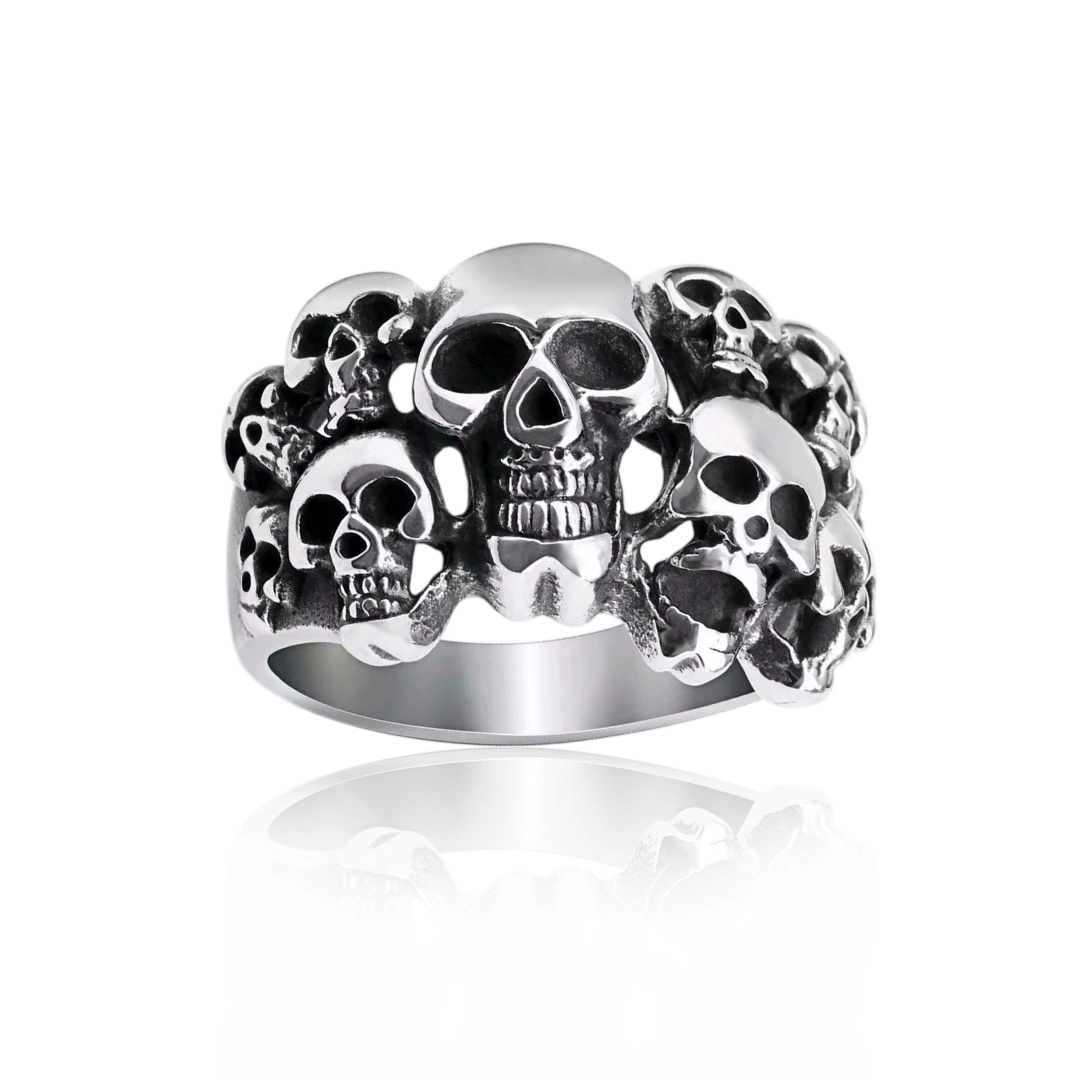 Bague Gothique à Multiples Têtes de Mort en Acier 316L