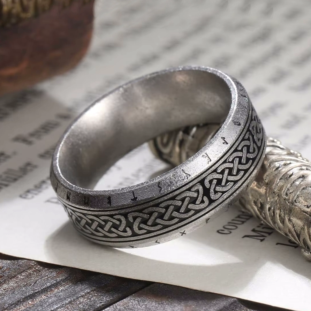 Bague Viking Homme avec Nœuds Celtiques et Runes Nordiques – Image 5