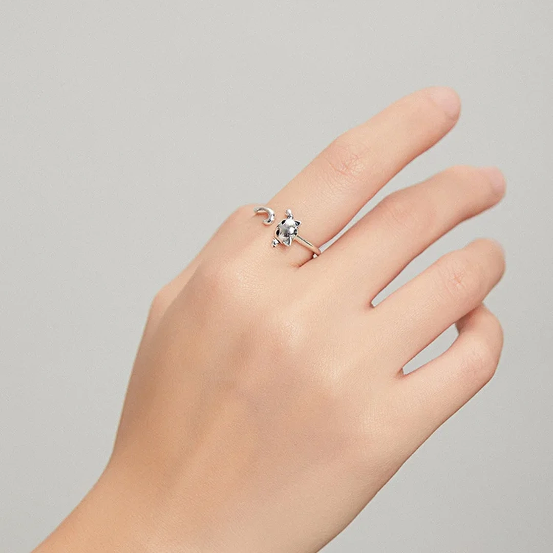 Bague Chat Espiègle Réglable en Acier Inoxydable – Image 5