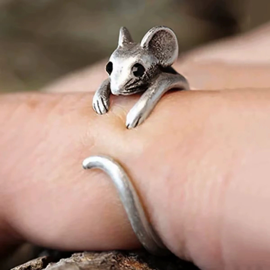 Bague Ouverte Souris en Laiton – Taille Réglable – Image 3