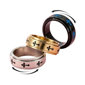 Bague Rotative Anti-Stress à Croix Gothiques en Acier 316L