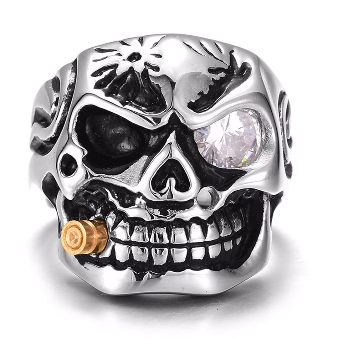 Bague Tête de Mort Homme Œil en Zircon Rouge ou Blanc – Image 5