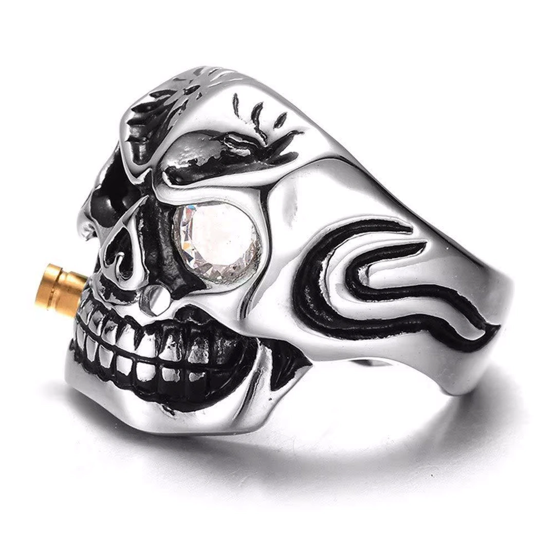Bague Tête de Mort Homme Œil en Zircon Rouge ou Blanc – Image 7