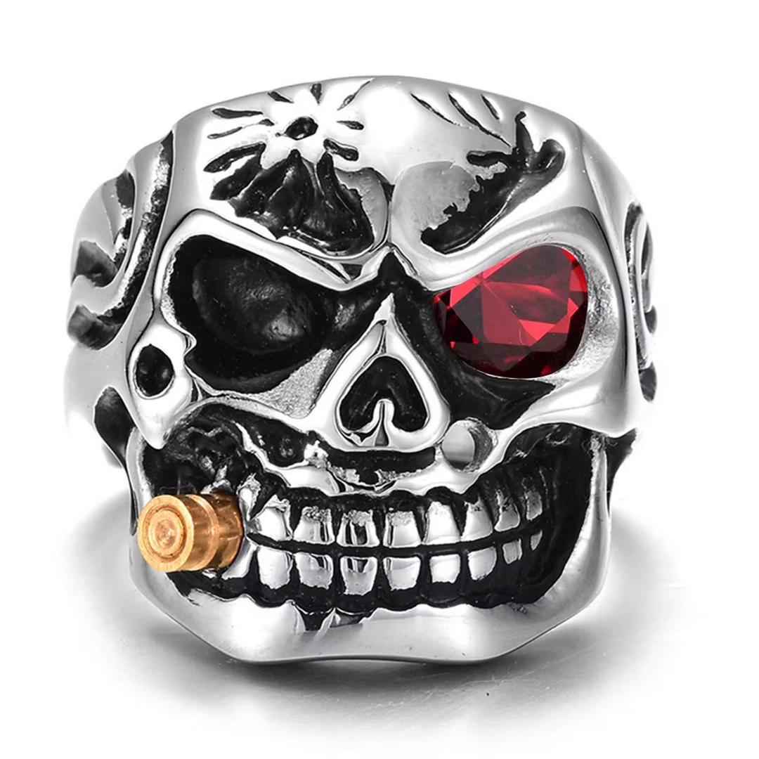 Bague Tête de Mort Homme Œil en Zircon Rouge ou Blanc – Image 4