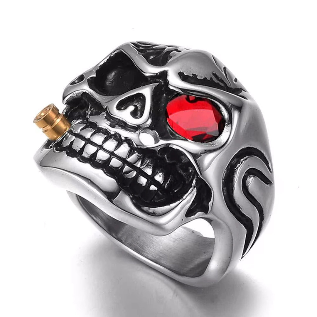 Bague Tête de Mort Homme Œil en Zircon Rouge ou Blanc – Image 6