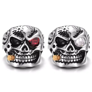 Bague Tête de Mort Homme Œil en Zircon Rouge ou Blanc