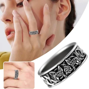 Bague Viking Loups Hurlants & Nœuds Celtiques