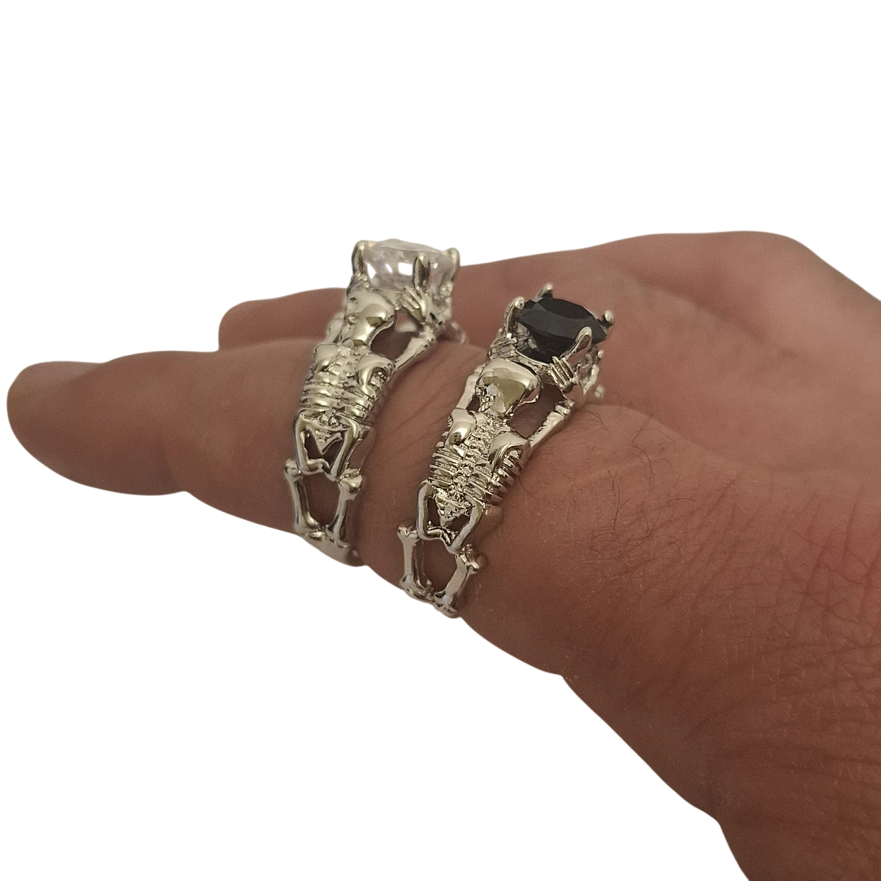 Bague Gothique Squelettes Prosternés Argent 925 Zircon – Image 4