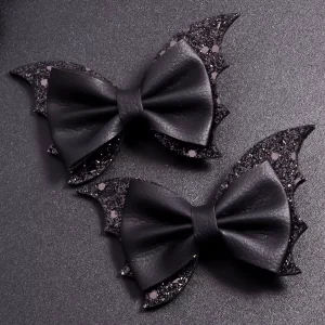 Barrette Nœud Papillon en Cuir & Ailes de Chauve-Souris