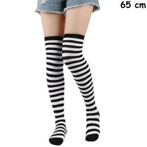 Bas rayés noir & blanc – 65 cm, hauteur cuisse