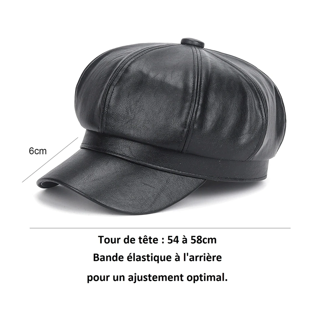 Béret Gavroche Noir en Cuir Synthétique pour Femme – Image 9