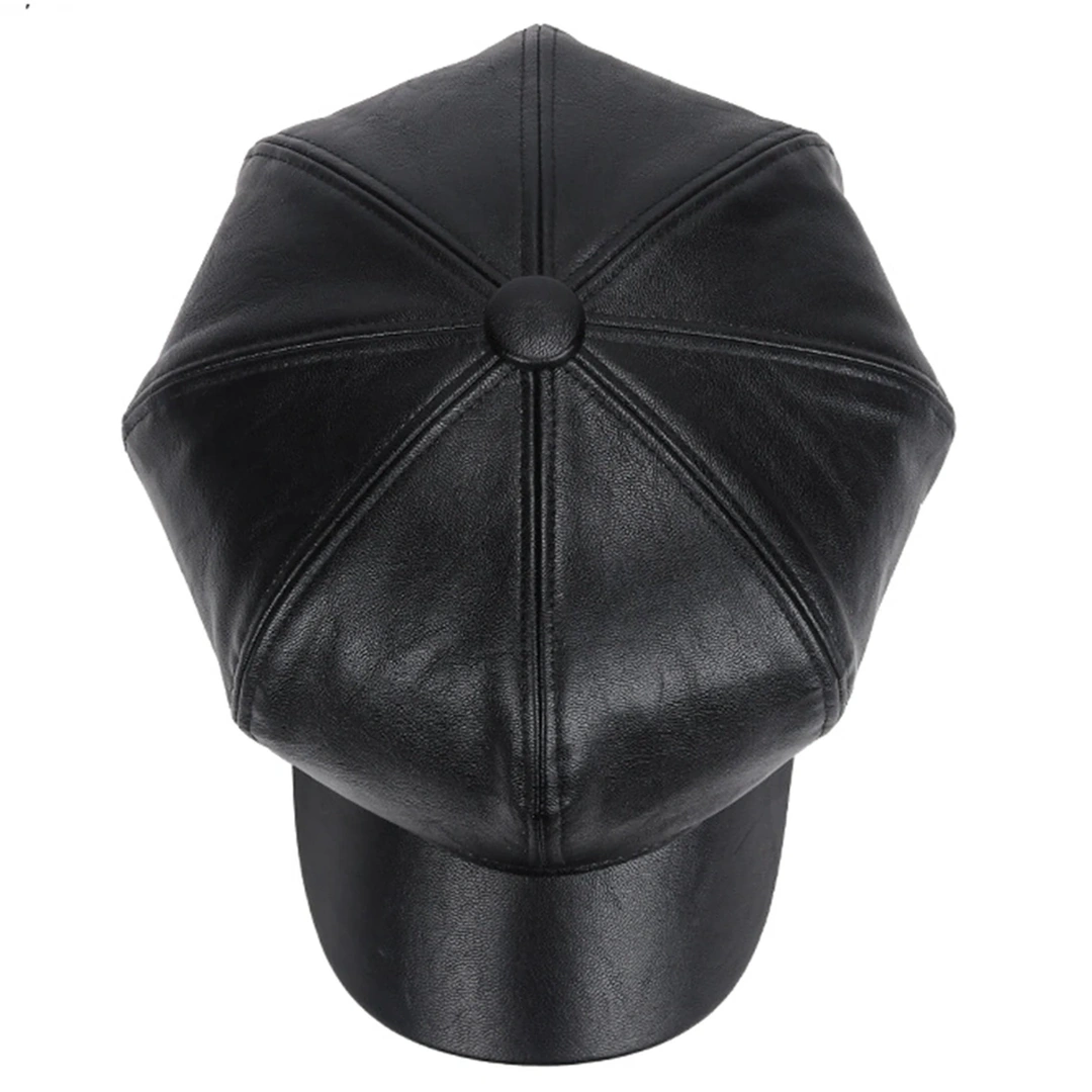 Béret Gavroche Noir en Cuir Synthétique pour Femme – Image 6