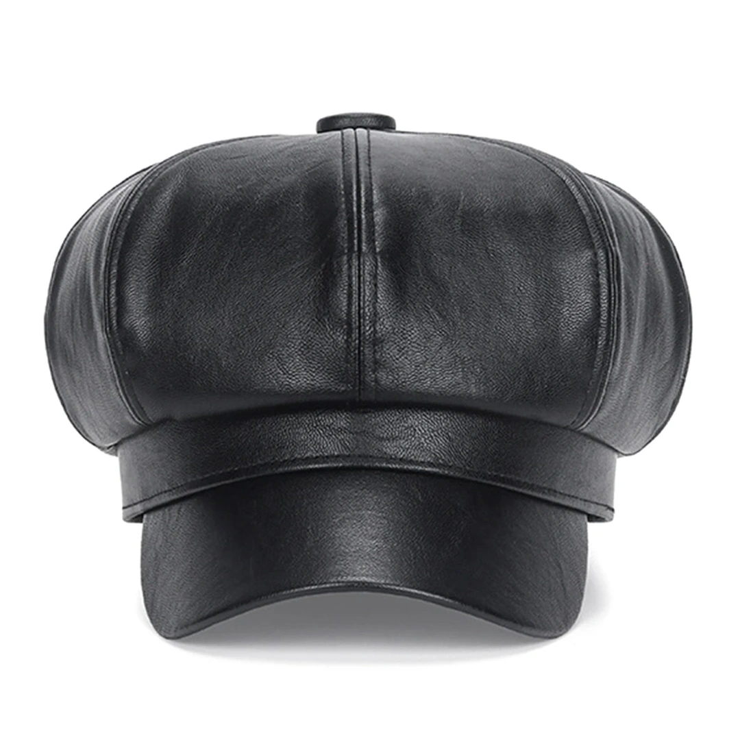 Béret Gavroche Noir en Cuir Synthétique pour Femme – Image 4