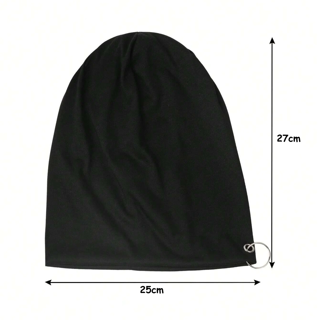 Bonnet Beanie Noir Orné d’un Anneau Métallique – Image 7