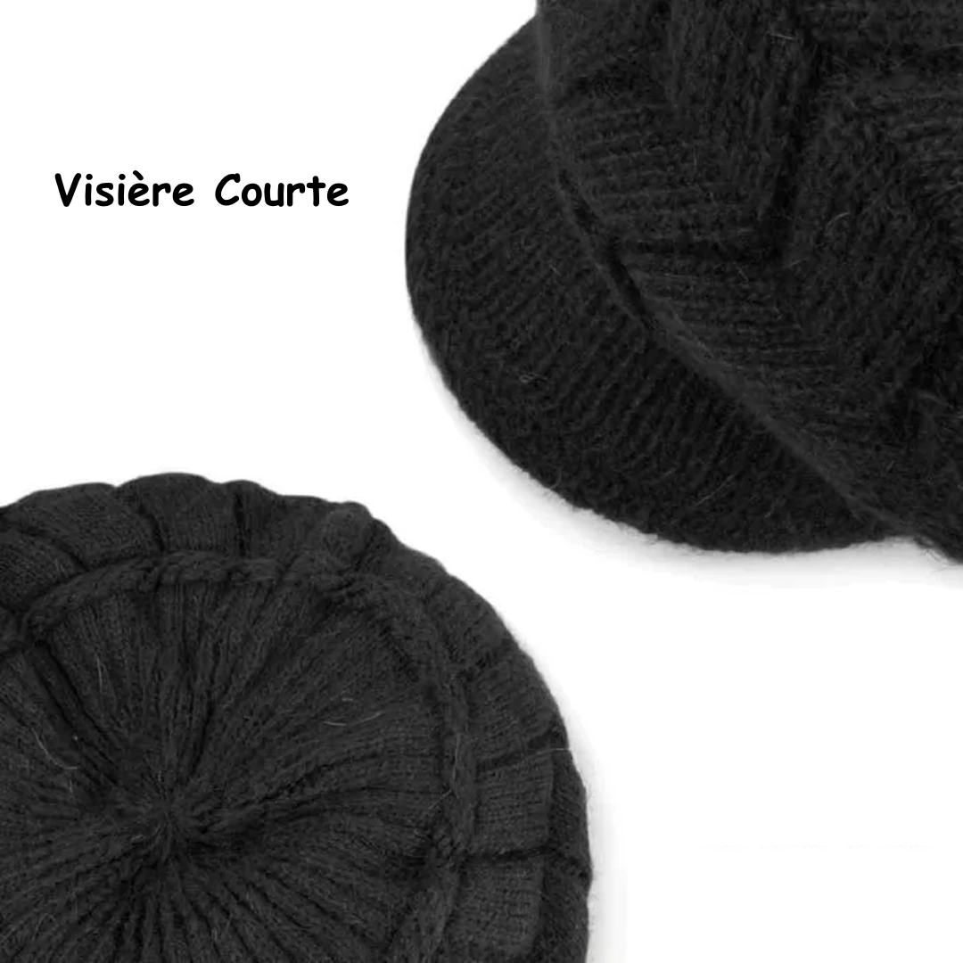 Bonnet Noir Femme en Tricot Torsadé avec Visière – Image 5