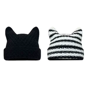 Bonnet Tricoté avec Oreilles de Chat pour Femme