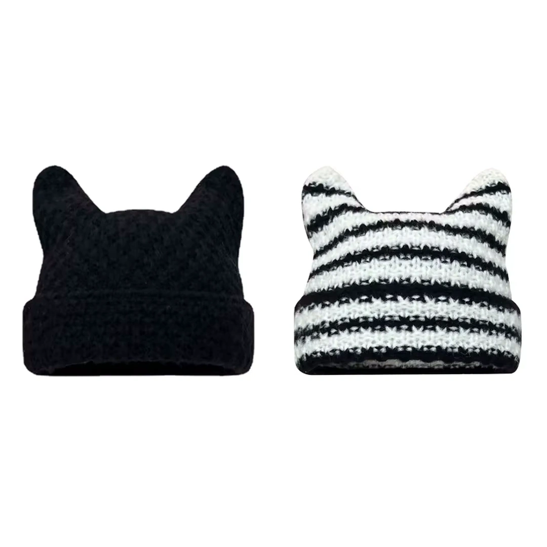 Bonnet Tricoté avec Oreilles de Chat pour Femme – Image 2