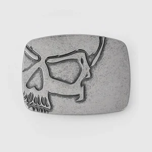Boucle de Ceinture Tête de Mort en Acier Gravé