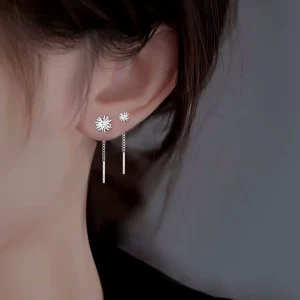 Boucles D’Oreilles Pendantes Pissenlit Argenté