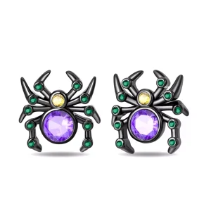 Boucles d’Oreilles Araignée en Argent 925 Anodisé Noir avec Zircons Colorés