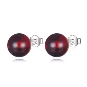 Boucles d’Oreilles Clous avec Perle Rouge en Verre D’inspiration Italienne