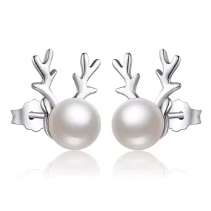 Boucles d’Oreilles Renne Argent avec Perle Fantaisie