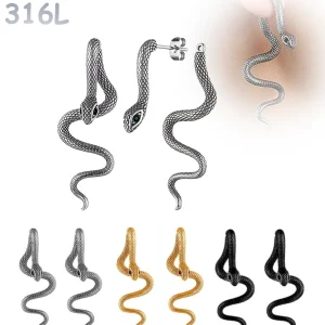 Boucles d’Oreilles Serpent Traversant en Acier 316L