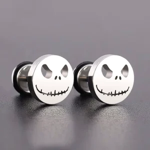 Boucles d’Oreilles Tête de Mort Espiègle avec Fermoir à Vis