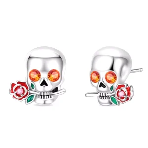 Boucles d’Oreilles Tête de Mort en Argent 925 aux Yeux Scintillants