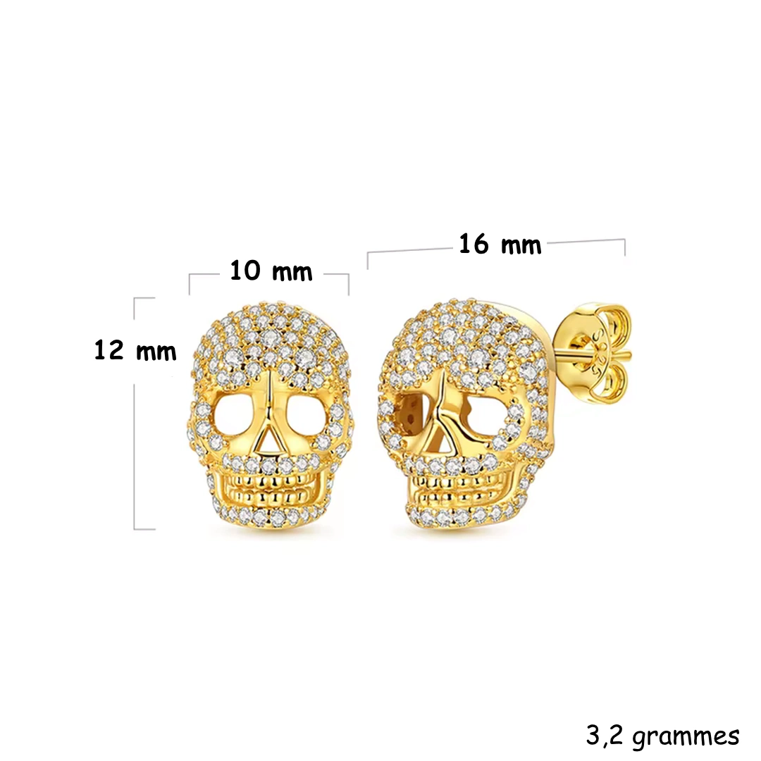 Boucles d’oreilles Crâne Doré Pavé de Zircons en Argent 925 – Image 5