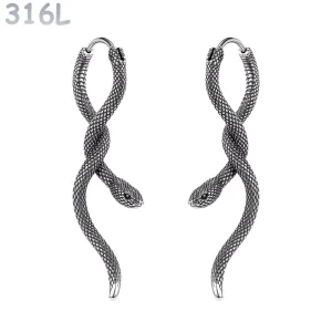 Boucles d’oreilles Pendantes Serpent Traversant Acier 316L