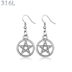 Boucles d’oreilles Pentacle en Acier 316L Vieilli