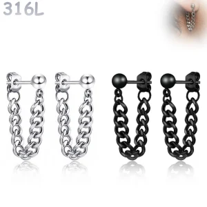 Boucles d’oreilles Perle Acier 316L à Chaînette