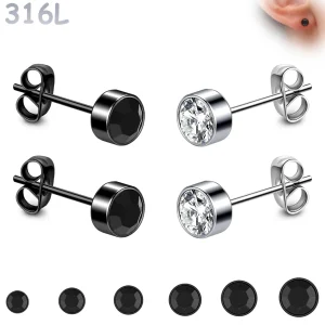Boucles d’oreilles Zircon Serti Clos Acier 316L 3–8 mm